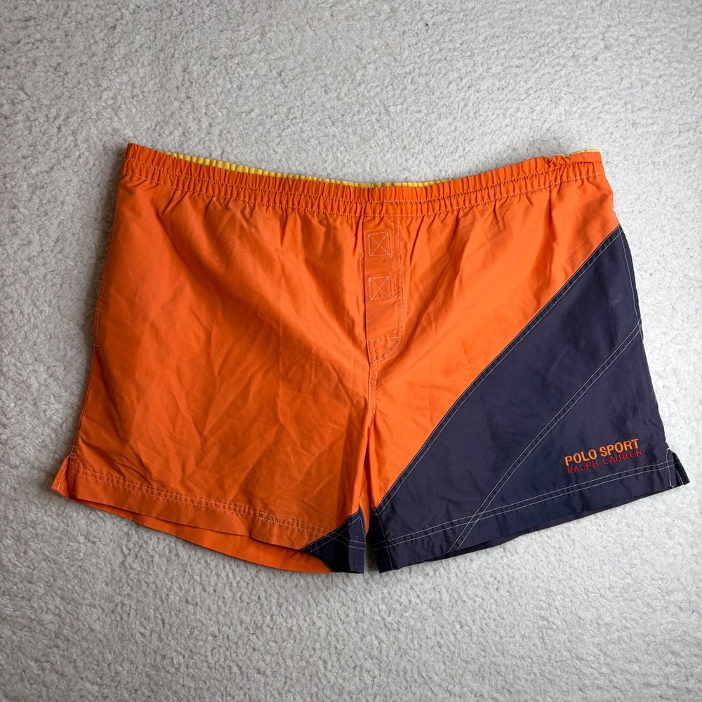 Polo Sport Ralph Lauren Swim Trunks Mens XXL Orange Navy Colorblock Vintage Y2K